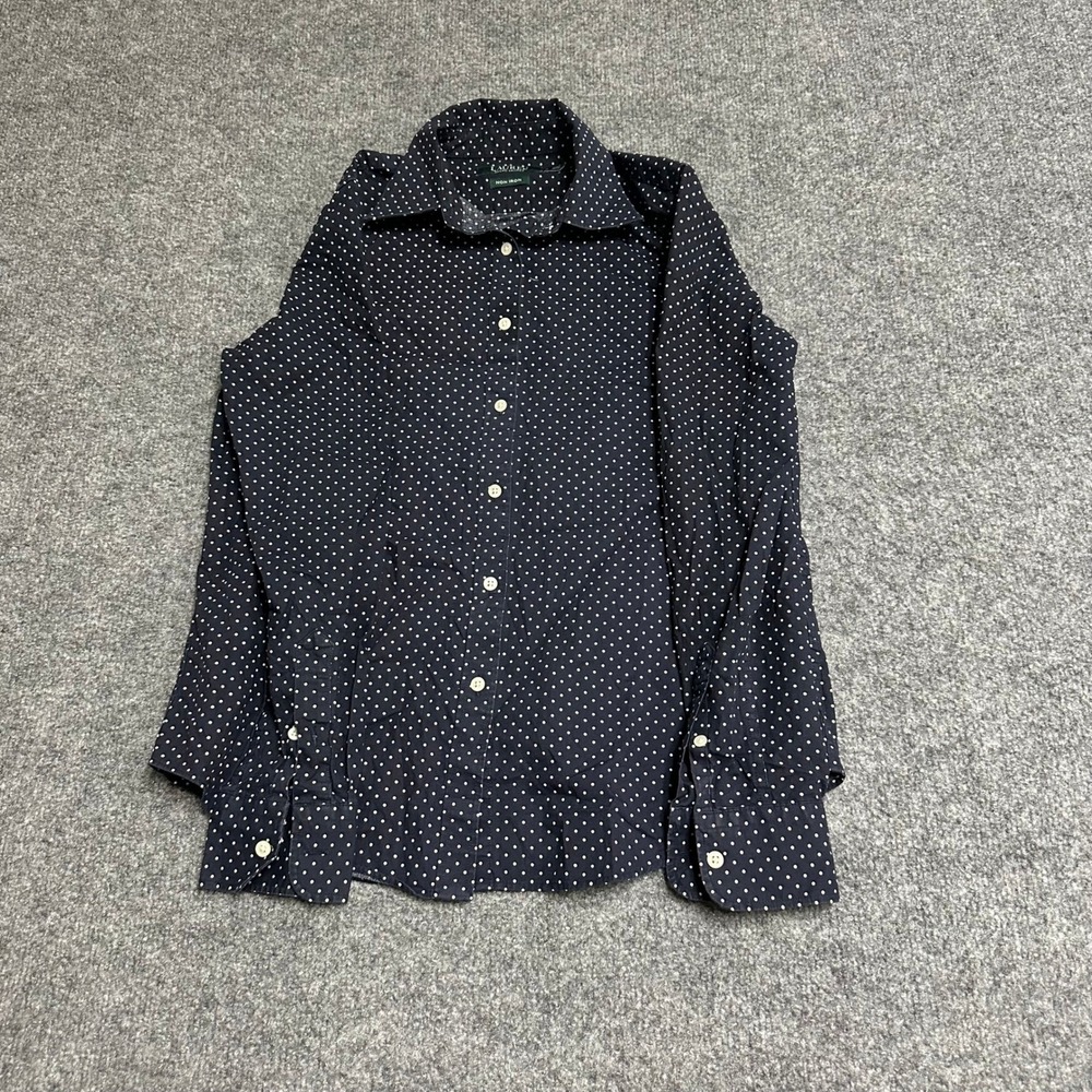 Lauren Ralph Lauren Shirt Womens Size S Navy Polka Dot Non Iron Cotton LS